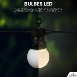 Guirlande Guinguette 10M 20 Bulbes blanc chaud + 3M de câble