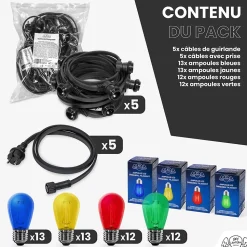 Guirlande Guinguette 50M Filament Multicolore LED 50 Bulbes