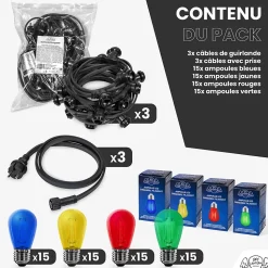 Guirlande Guinguette 30M Filament Multicolore LED 60 Bulbes