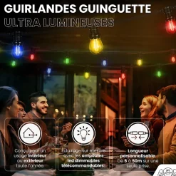 Guirlande Guinguette 30M Filament Multicolore LED 60 Bulbes