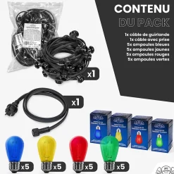 Guirlande Guinguette 10M Filament Multicolore LED 20 Bulbes