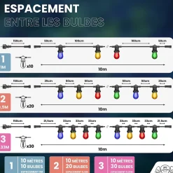 Guirlande Guinguette 10M Filament Multicolore LED 20 Bulbes