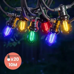 Guirlande Guinguette 10M Filament Multicolore LED 20 Bulbes