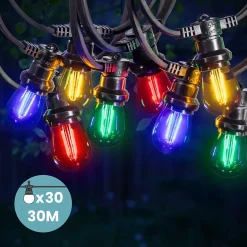 Guirlande Guinguette 30M Filament Multicolore LED 30 Bulbes