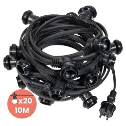 Guirlande Guinguette Noire IP65 10M 20 Douilles pour Ampoules E27