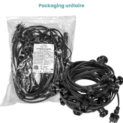 Guirlande Guinguette Noire IP65 10M 20 Douilles pour Ampoules E27