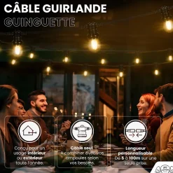 Guirlande Guinguette Noire IP65 50M 150 Douilles pour Ampoules E27