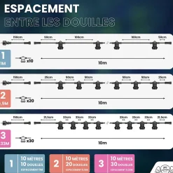 Guirlande Guinguette Noire IP65 30M 90 Douilles pour Ampoules E27