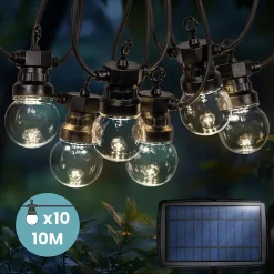 Guirlande Guinguette Solaire 10M Transparente + 3M de Rallonge
