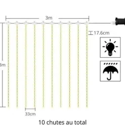 Guirlande LED Connectée Rideau Multicolore 220V 3M IP44 180 LED (+transfo) - SILAMP