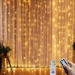 Guirlande LED Rideau USB 3x3M 300 LED + Télécommande - Blanc Chaud - SILAMP