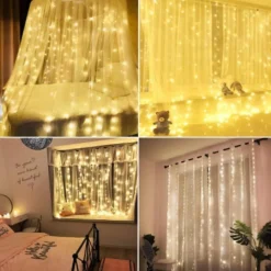 Guirlande LED Rideau USB 3x3M 300 LED + Télécommande - Blanc Chaud - SILAMP