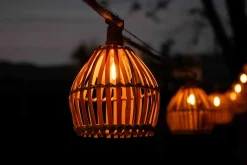 Guirlande lumineuse extérieur à énergie solaire Lucia en bambou et toile de jute IP44 3W L.135 cm