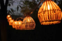 Guirlande lumineuse extérieur à énergie solaire Lucia en bambou et toile de jute IP44 3W L.135 cm