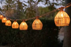 Guirlande lumineuse extérieur à énergie solaire Lucia en bambou et toile de jute IP44 3W L.135 cm