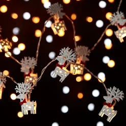 Guirlande lumineuse LED intérieure blanc chaud câble transparent 1,65 m décor renne en bois