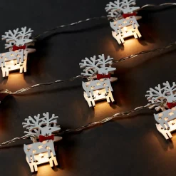 Guirlande lumineuse LED intérieure blanc chaud câble transparent 1,65 m décor renne en bois