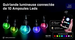 Guirlande lumineuse LED intérieure et extérieure multicolore câble noir 8 fonctions 9,50 m décor ampoule