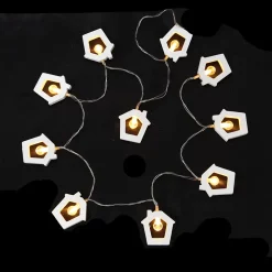 Guirlande Lumineuse LED Maison en Bois 8 LED Blanc Chaud