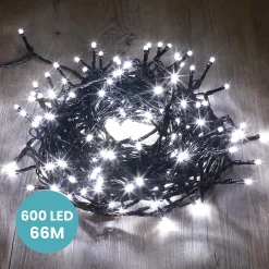 Guirlande Lumineuse 66m Câble Noir 600 Leds Blanc froid