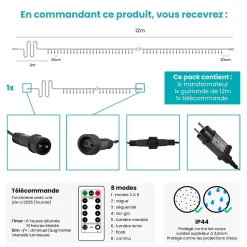 Guirlande Lumineuse 12m Câble Transparent 100 Leds Blanc froid