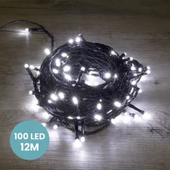 Guirlande Lumineuse 12m Câble Noir 100 Leds Blanc froid