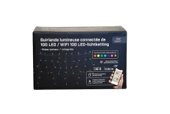 Guirlande lumineuse rideau connectée 100 LED multicolores intérieur et extérieur L.190 cm - 8,4W RGB câble transparent IP44