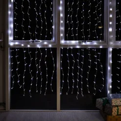 Guirlande lumineuse rideaux 380 LED IP44 6W blanc chaud L.6m câble argent