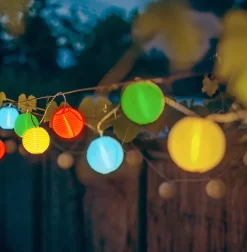 Guirlande lumineuse solaire 10 LED textile multicolore extérieur métal plastique textile avec LED intégrée