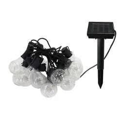 Guirlande solaire de 4,8m avec 15 Ampoules- 5 microLED blanc chaud par ampoule- 30 Lumens- Eclairage extérieur Jardin