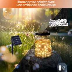 Guirlande solaire extérieur lumineuse jardin, terrasse - Ampoules LED 8 modes - 7 m - Blanc chaud - Linxor
