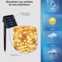 Guirlande solaire extérieur lumineuse jardin, terrasse - Ampoules LED 8 modes - 32 m - Blanc chaud - Linxor
