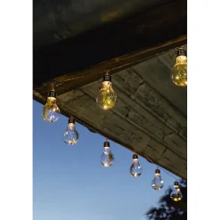 Guirlande solaire 4,80m avec 15 ampoules- fougère décorative dans chaque ampoule- 5 microLED blanc chaud par ampoule- 15 Lumens