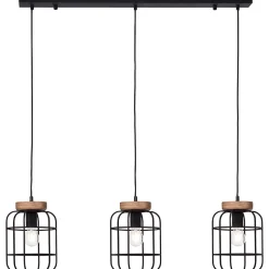 GWEN Suspension 3L bois patiné/noir mat, métal/bois, E27 40W ampoule non incluse
