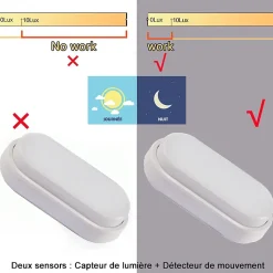 Hublot extérieur LED intégrée oval Avec Détecteur 12w IP54 23cm 850lm