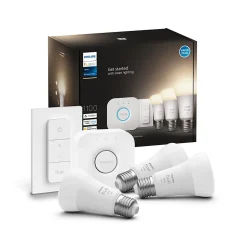 Hue White ambiance kit de démarrage Philips Hue : 3 ampoules connectées IP20 A60 E27 1055lm 9.5W + brigde + variateur
