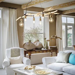 Ideal Lux Driftwood - Luminaire suspendu à 6 lampes en bois, E27