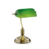 Ideal Lux Lawyer - Lampe de table à 1 lumière Banker en laiton antique avec abat-jour en verre vert, E27