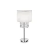 Ideal Lux Opera - Lampe de table à 1 lumière, chrome, blanc, cristal avec abat-jour blanc, E27