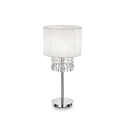 Ideal Lux Opera - Lampe de table à 1 lumière, chrome, blanc, cristal avec abat-jour blanc, E27