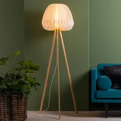 INNA Lampadaire 1L bois clair/blanc E27 60W - bambou/plastique - ampoule non incluse