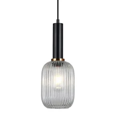Italux Antiola - Suspension moderne noire à 1 lumière avec abat-jour transparent, E27