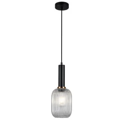 Italux Antiola - Suspension moderne noire à 1 lumière avec abat-jour transparent, E27