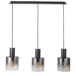 Italux Javier - Luminaire suspendu moderne noir, 3 lumières fumées avec abat-jour en verre, E27