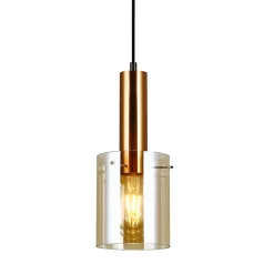 Italux Sardo - Suspension moderne en laiton à 1 lumière avec abat-jour ambre, E27