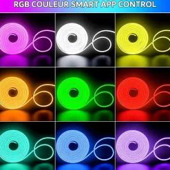 Kit de Néon flexible LED RGB 5m, DC 12V, APP/Télécommande, Plusieurs modes, IP65 étanche