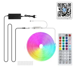 Kit de Néon flexible LED RGB 5m, DC 12V, APP/Télécommande, Plusieurs modes, IP65 étanche