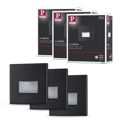 Kit Encastré mural LED Edge Kit de 3 carré 80x80mm 3x1,2W 3x50lm 230V 2700K Noir mat