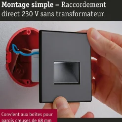 Kit Encastré mural LED Edge Kit de 3 carré 80x80mm 3x1,2W 3x50lm 230V 2700K Noir mat