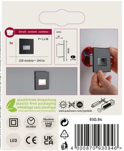 Kit Encastré mural LED Edge Kit de 3 carré 80x80mm 3x1,2W 3x50lm 230V 2700K Noir mat